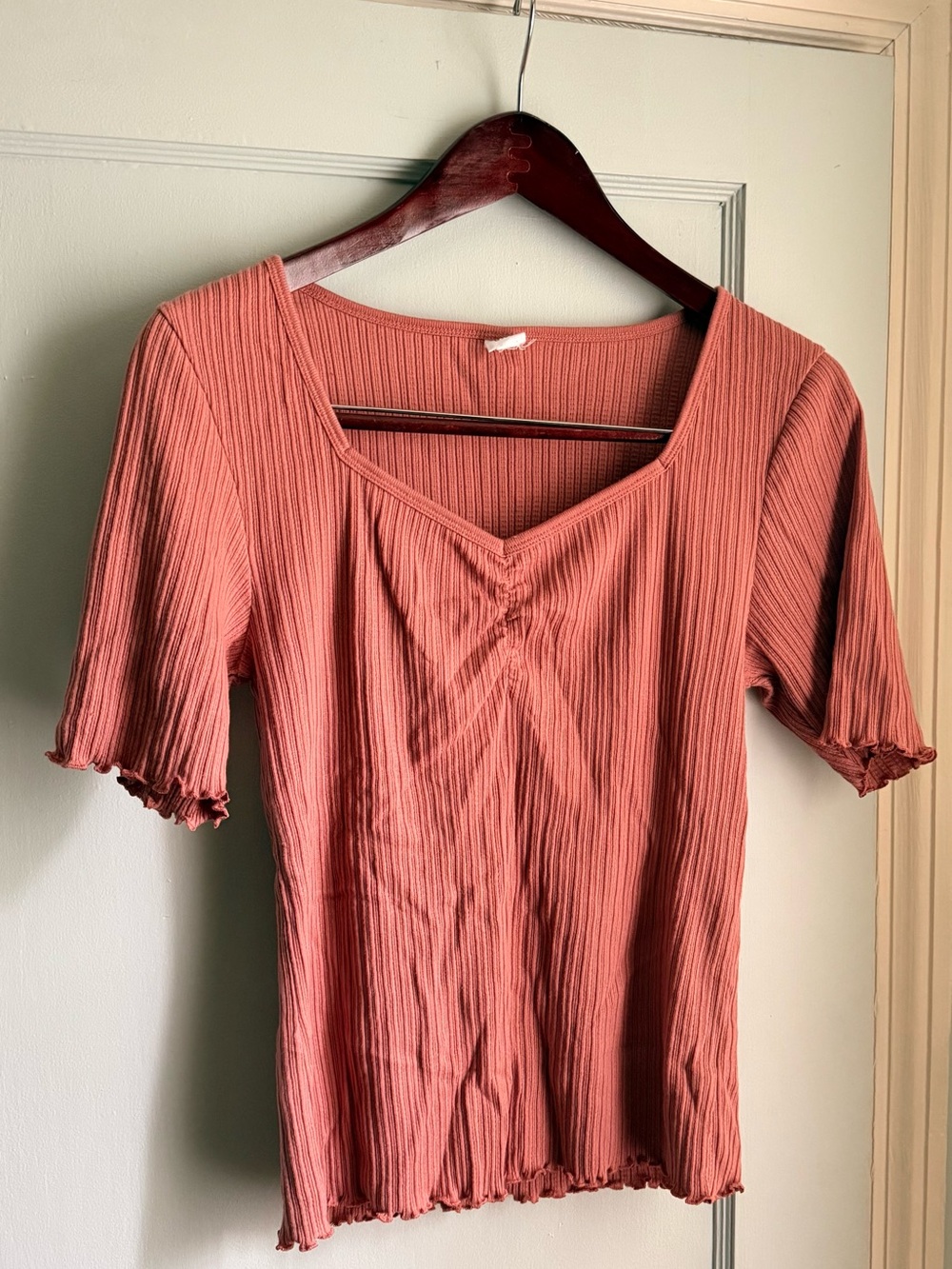 GAP Ribbed V-Neck Short Sleeve Crop Top in Dusty Rose & Baby Blue bundle 2 tops